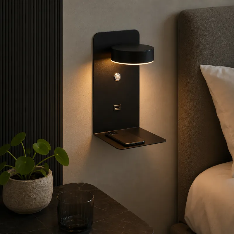Applique Murale LED Design avec Port USB et Support Téléphone
