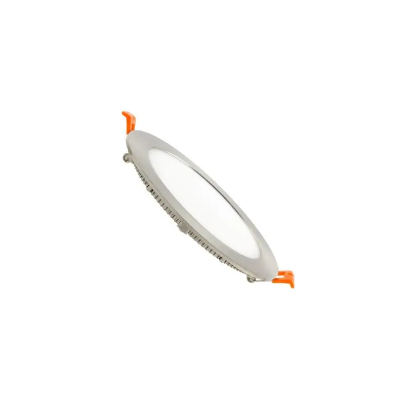 Dalle LED 12W Ronde Extra-Plate Cadre Coupe Ø 155 mm Argentée