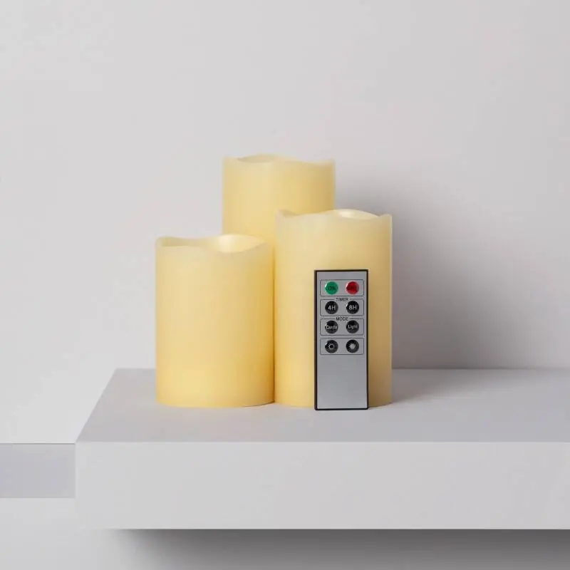 Pack de 3 Bougies LED Cire Naturelle avec Télécommande