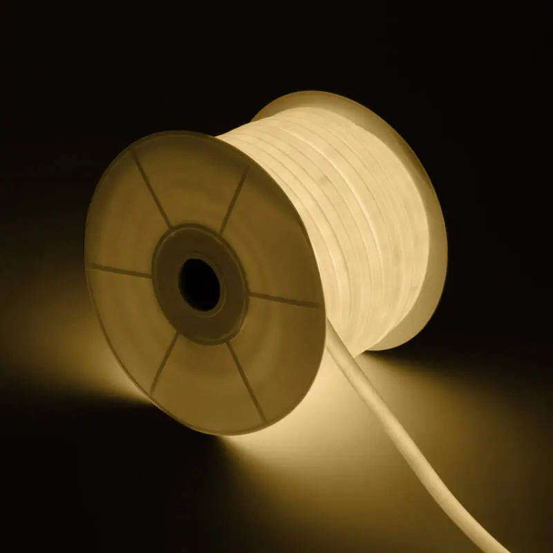 Ruban LED Néon Dimmable 220V BOBINE 50m Blanc Chaud Circulaire 360 9W/m Coupe 100cm IP67