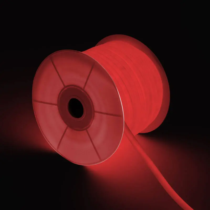 Ruban LED Néon Dimmable 220V BOBINE 50m Rouge Circulaire 360 9W/m Coupe 100cm IP67