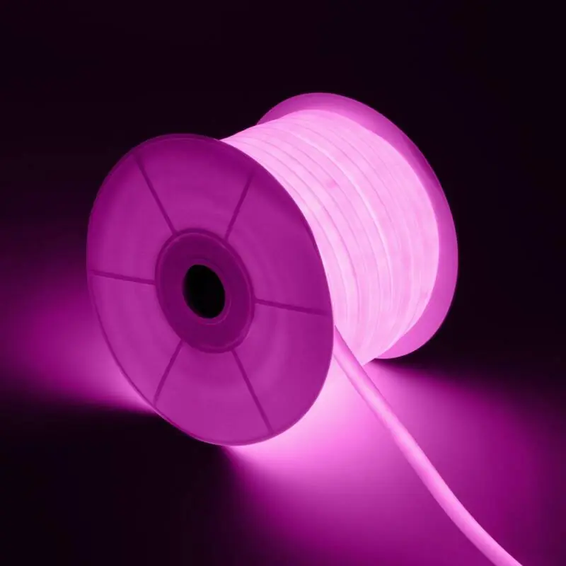 Ruban LED Néon Dimmable 220V BOBINE 50m Rose Circulaire 360 9W/m Coupe 100cm IP67