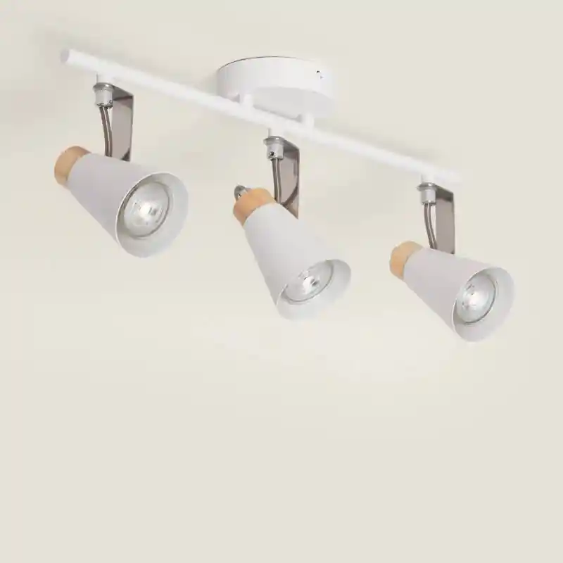 Plafonnier Orientable Métal et Bois Mara 3 Spots
