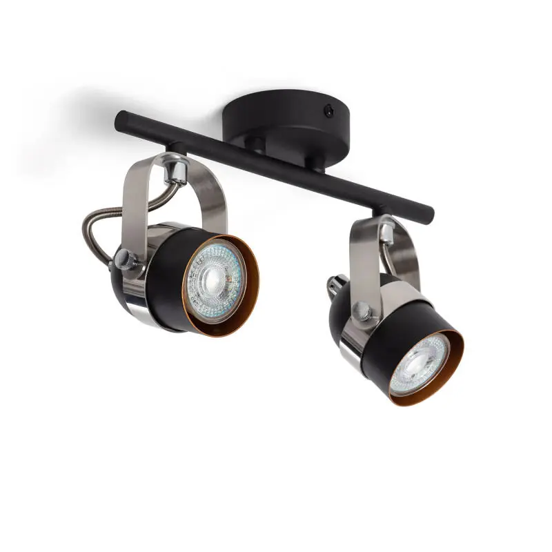Plafonnier Orientable Aluminium 2 Spots Noir Sinner