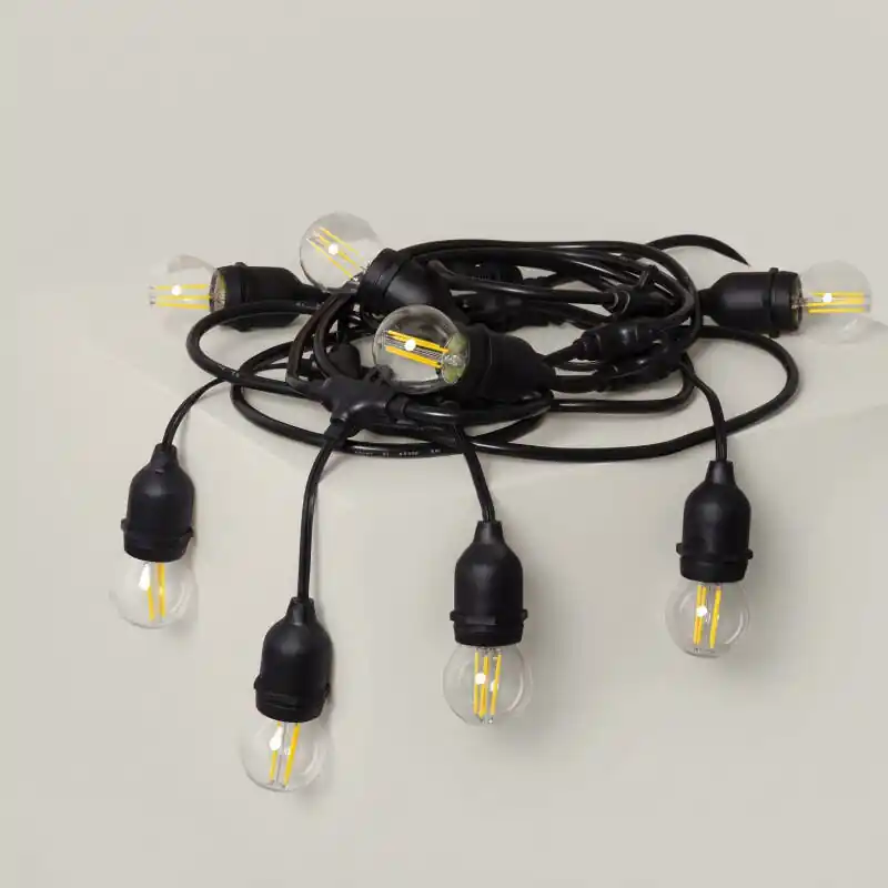 Kit Guirlande Waterproof 5.5m Noire + 8 Ampoules LED E27 Filament 4W