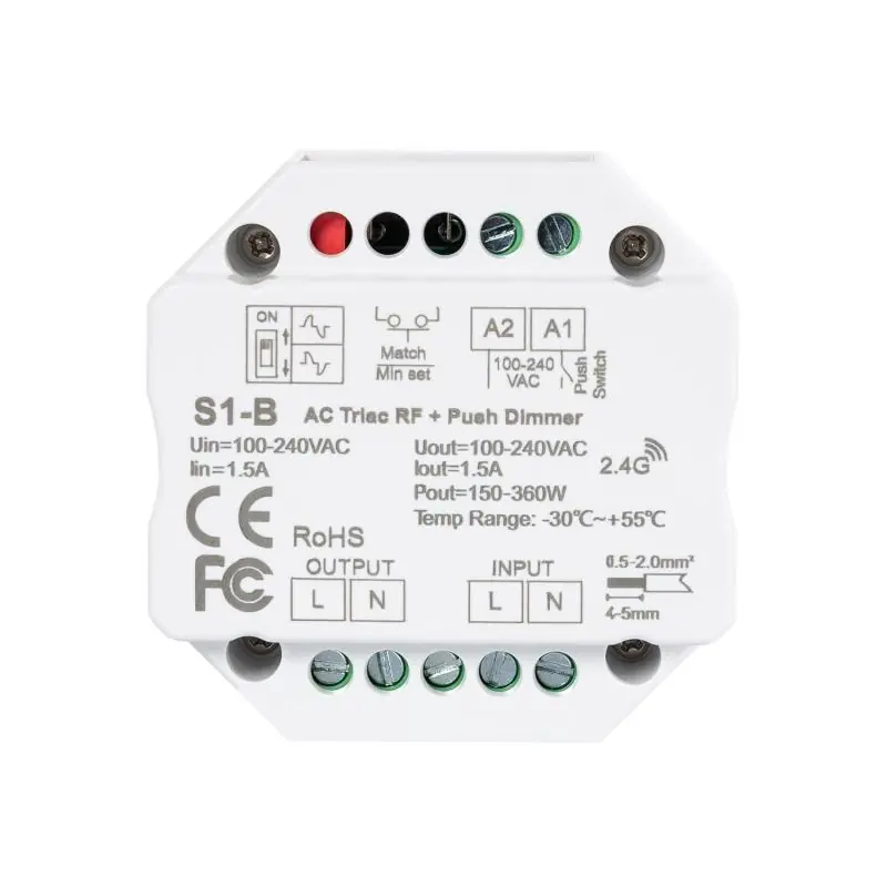 Contrôleur LED TRIAC Compatible avec Bouton-Poussoir et Télécommande RF SKYDANCE S1-B