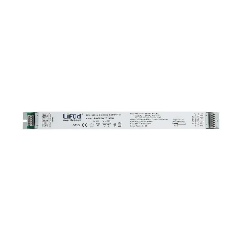 Driver Éclairage de Sécurité LIFUD 100-277V Sortie 30-40V DC 1000mA 40W No Flicker LF-GSP040YD
