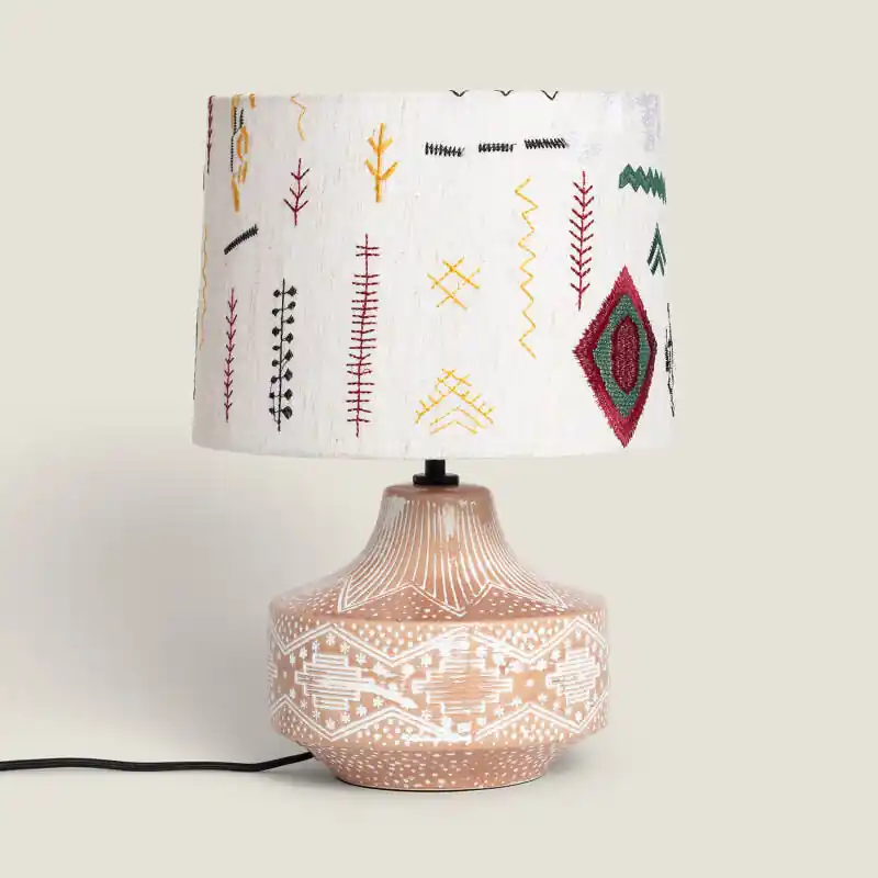 Lampe à Poser en Tissu et Céramique Agra