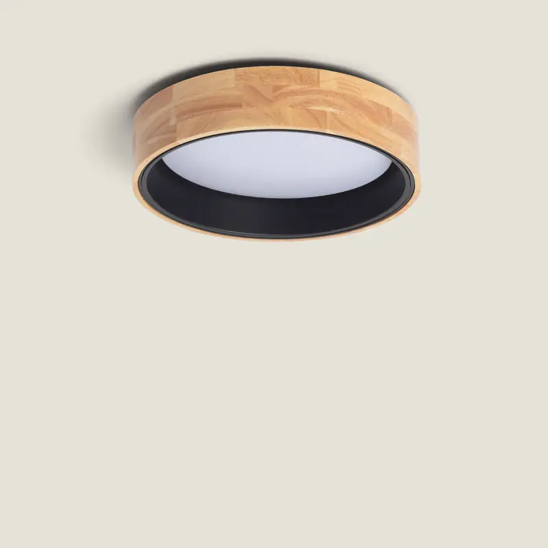 Plafonnier LED Rond Bois et Aluminium 15W CCT Sélectionnable Dari Ø370 mm