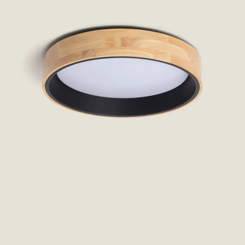 Plafonnier LED Rond Bois et Aluminium 20W CCT Sélectionnable Dari Ø470 mm