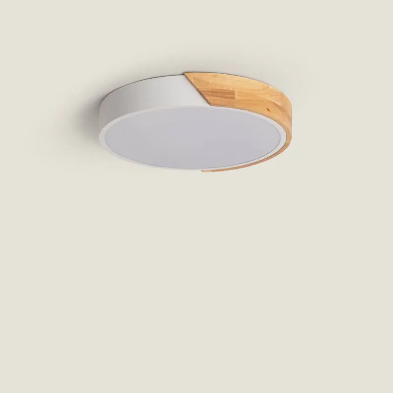 Plafonnier LED Rond Bois et Aluminium 18W CCT Sélectionnable Semi-Dari Ø320 mm