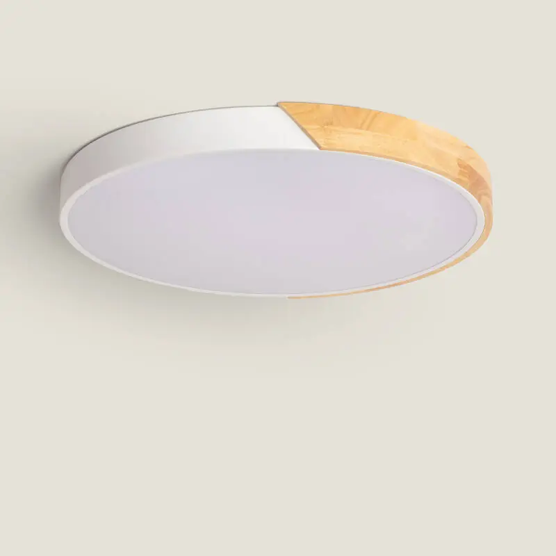 Plafonnier LED Rond Bois et Aluminium 36W CCT Sélectionnable Semi-Dari Ø500 mm