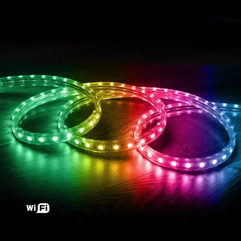 Ruban LED RGB 220V SMD 60 LED/m 10W/m Largeur 16mm Coupe 100cm IP65 Contrôle WiFi