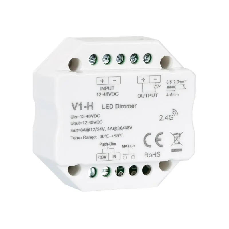 Contrôleur Ruban LED Monochrome 12-24-48V SKYDANCE V1-H Compatible avec Bouton-Poussoir et Télécommande RF