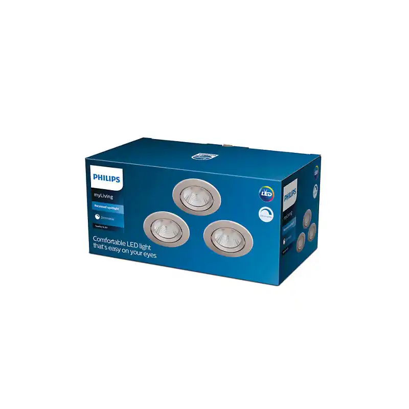 Pack de 3 Spots Downlight LED PHILIPS Dimmable Sparkle 5.5W Coupe Ø 70mm
