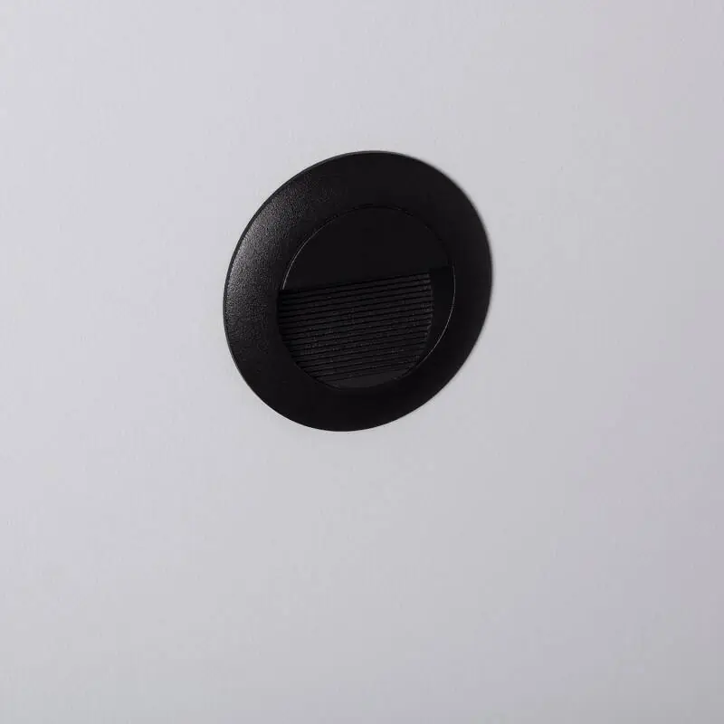 Balise Murale Extérieure LED 3W Encastrable Aluminium Ronde Noire Olite