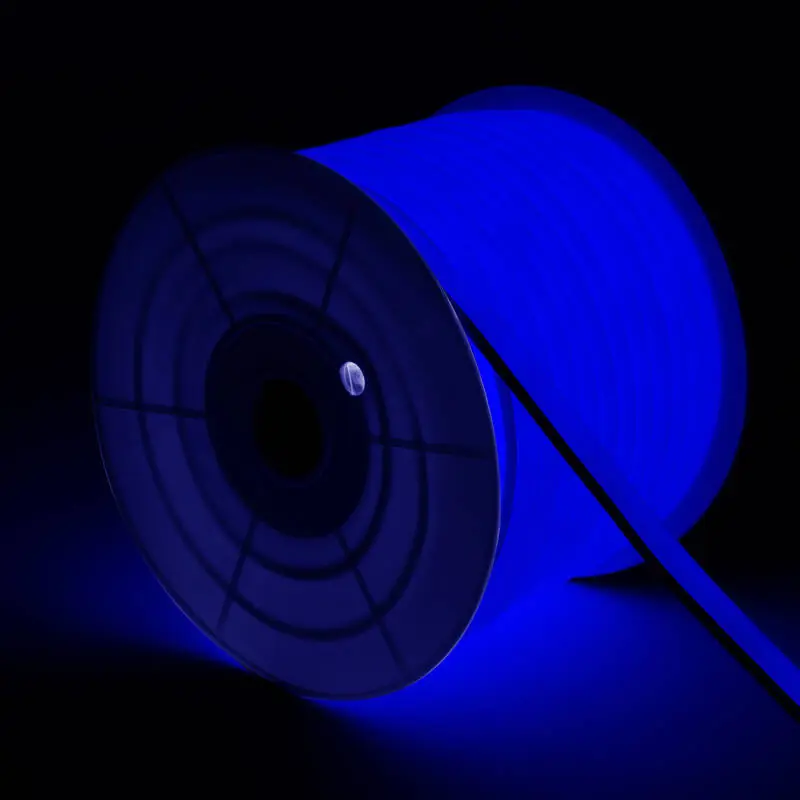 Ruban LED Néon Dimmable 220V BOBINE 50m Bleu Semi-Circulaire 180º 7.5W/m Coupe 100cm IP67