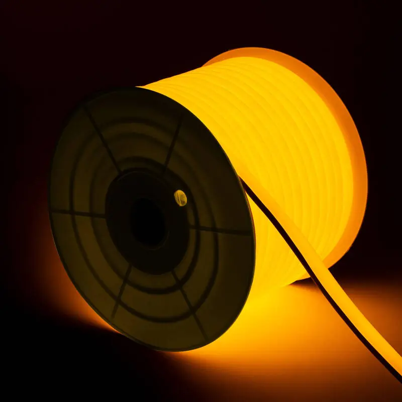 Ruban LED Néon Dimmable 220V BOBINE 50m Jaune Semi-Circulaire 180º 7.5W/m Coupe 100cm IP67