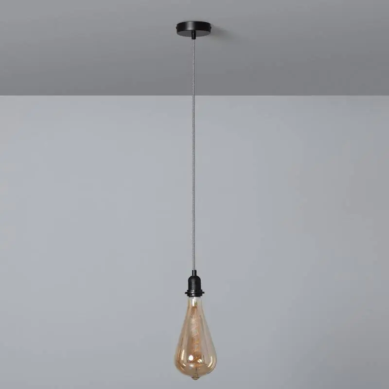 Support à Douille pour Suspension avec Câble Textile Tressé Blanc et Noir