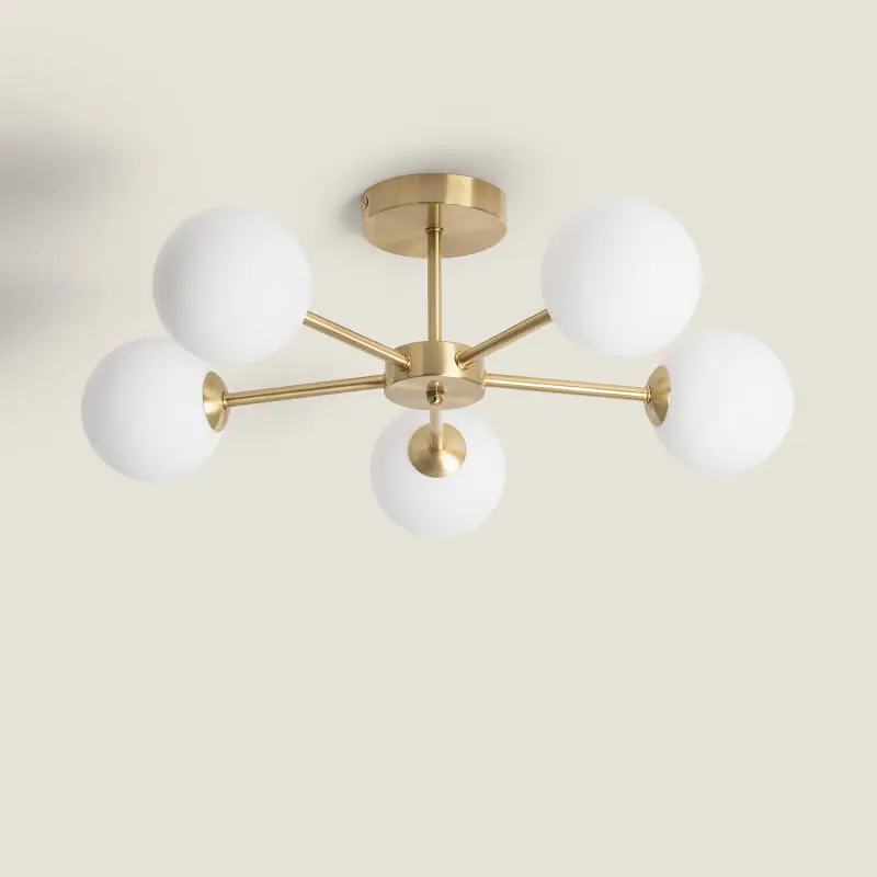 Plafonnier Métal et Verre Moonlight Brass 5 Spots