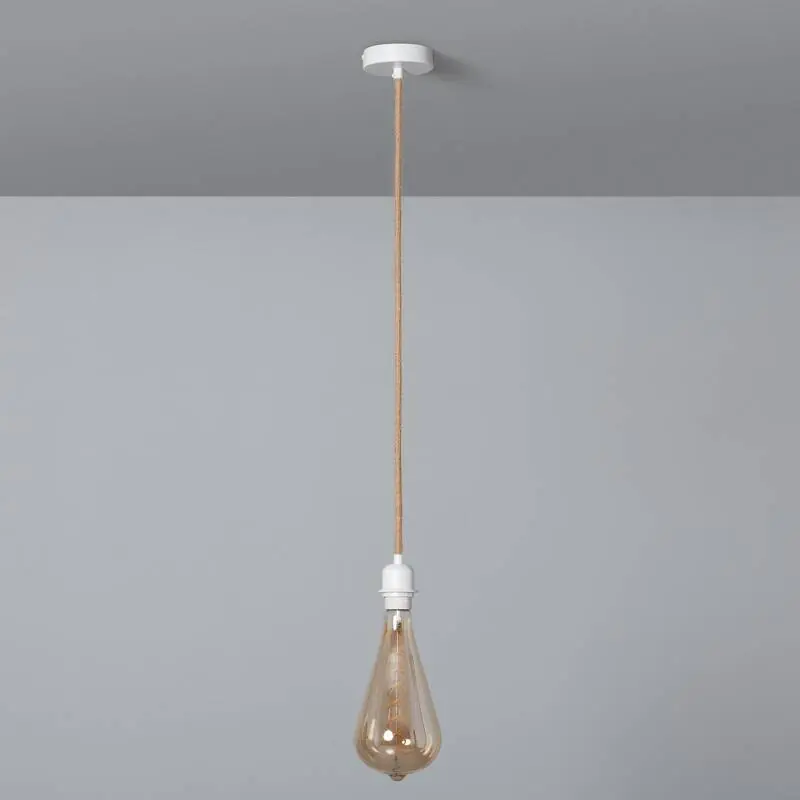 Suspension avec Câble Textile Naturel et Blanc sans Abat-jour