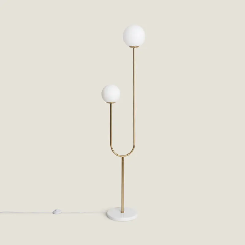 Lampadaire Métal et Verre Moonlight Brass 2 Spots