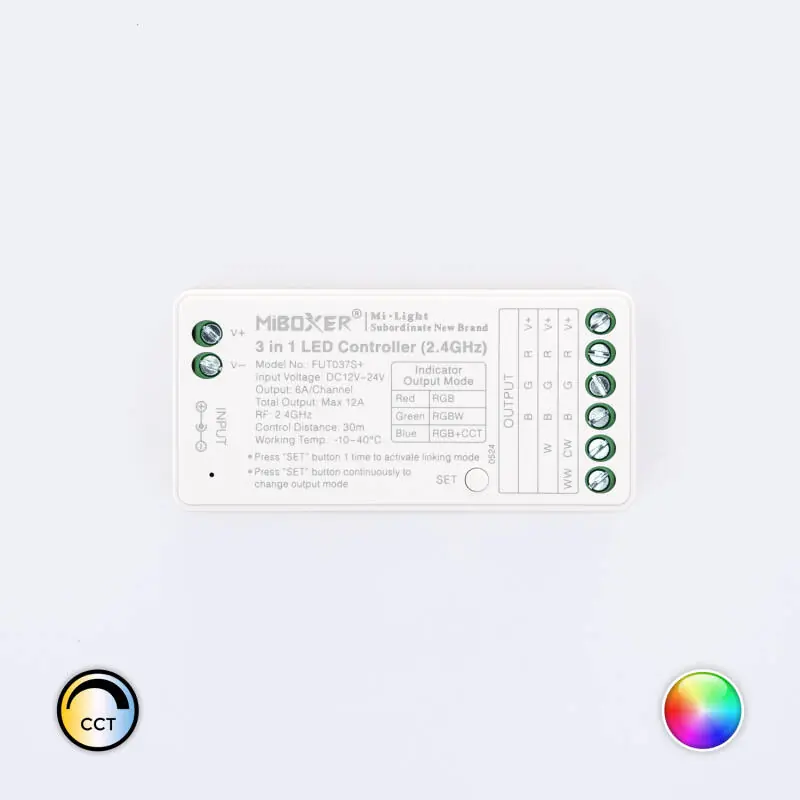Contrôleur Variateur LED 3 en 1 LED RGB/RGBW/RGB+CCT 12/24V DC MiBoxer FUT037S+