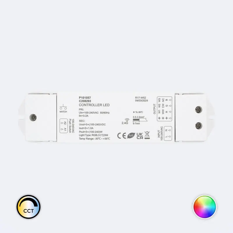 Contrôleur Ruban LED 220 V Monochrome/CCT/RGB SKYDANCE S3 Compatible avec Bouton-poussoir et Télécommande RF