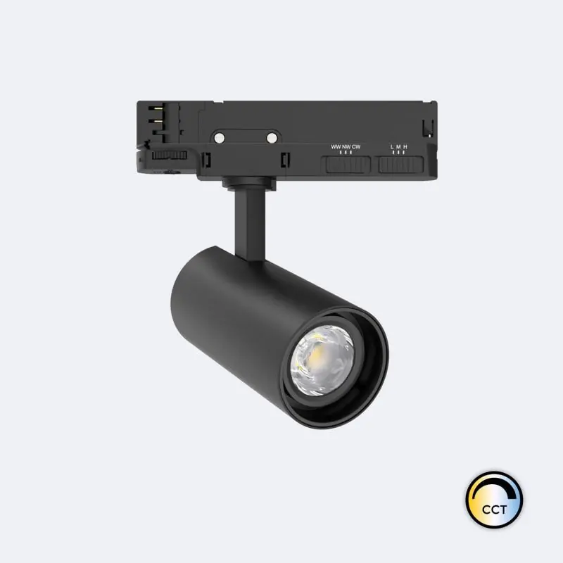 Spot LED sur Rail Triphasé 20W Fasano Dimmable CCT Sélectionnable Noir