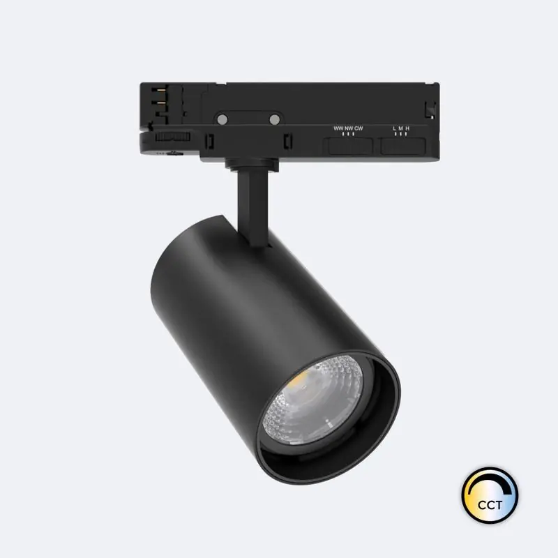 Spot LED sur Rail Triphasé 40W Dimmable Fasano CCT Sélectionnable Noir