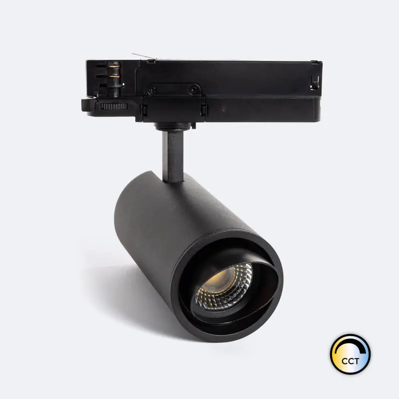 Spot LED Fasano Cylindre Biseau 30W CCT Sélectionnable pour Rail Triphasé Dimmable Noir