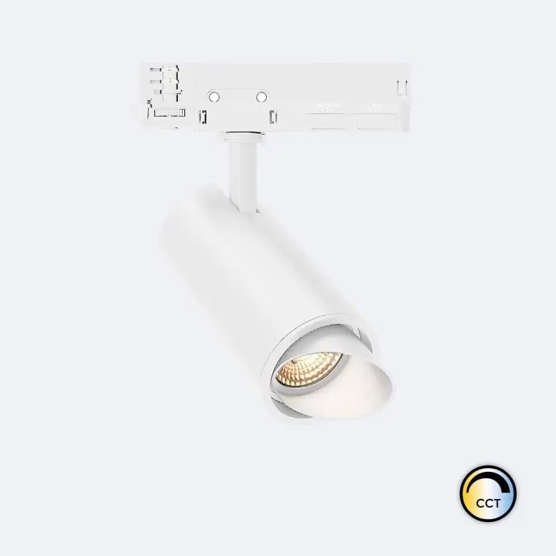 Spot LED Fasano Cylindre Biseau 30W CCT Sélectionnable pour Rail Triphasé Dimmable Blanc