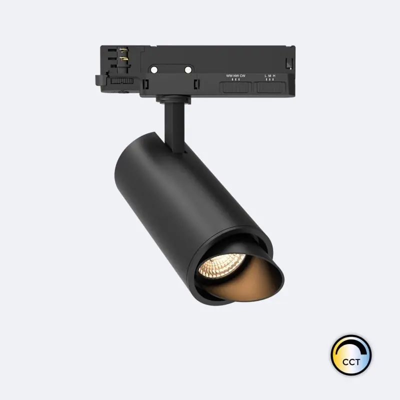 Spot LED sur Rail Triphasé 40W Dimmable Fasano CCT Sélectionnable Biseau Noir