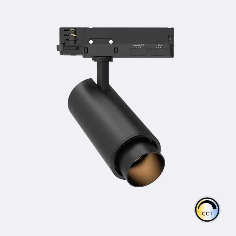 Spot LED Fasano Cylindre 20W CCT Sélectionnable pour Rail Triphasé Dimmable Noir