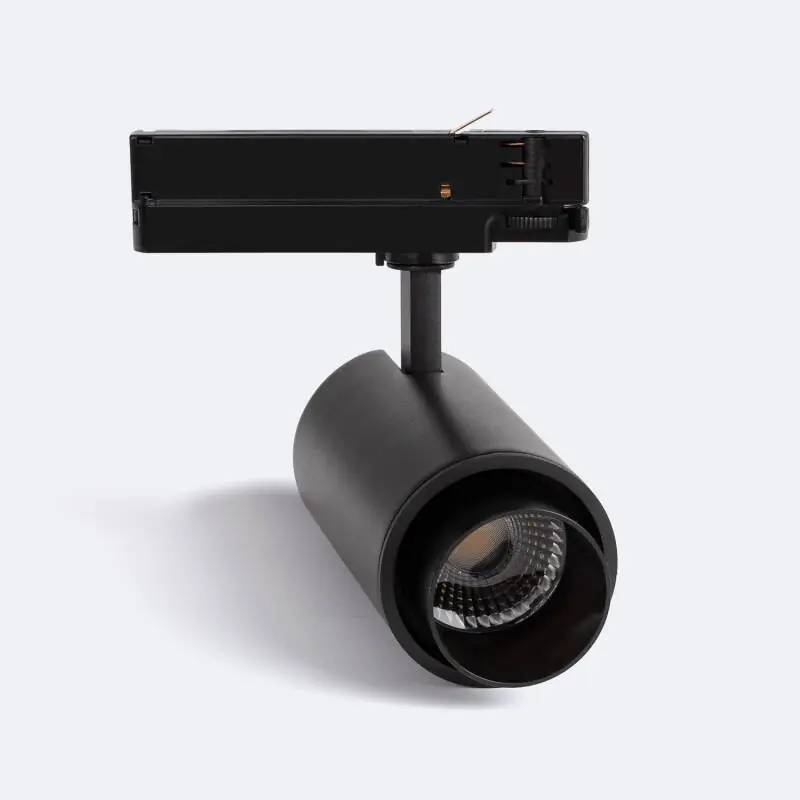 Spot LED sur Rail Triphasé 40W Fasano CCT Sélectionnable Cylindre Dimmable Noir