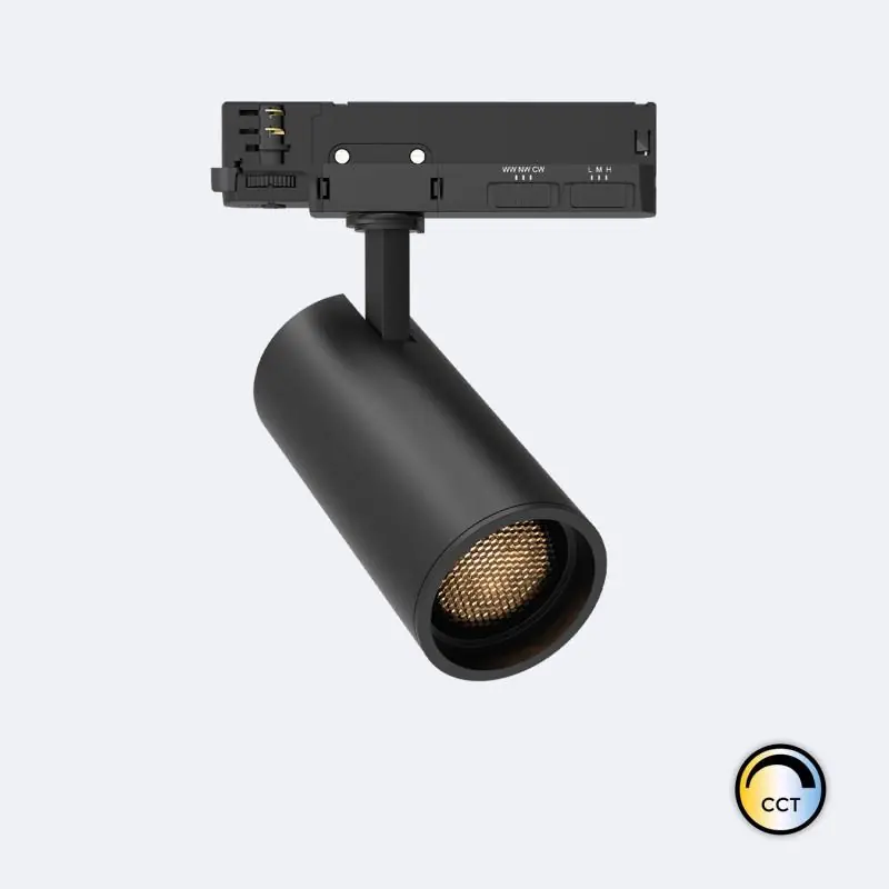 Spot LED sur Rail Triphasé 40W Fasano Anti-éblouissement CCT Sélectionnable Dimmable Noir