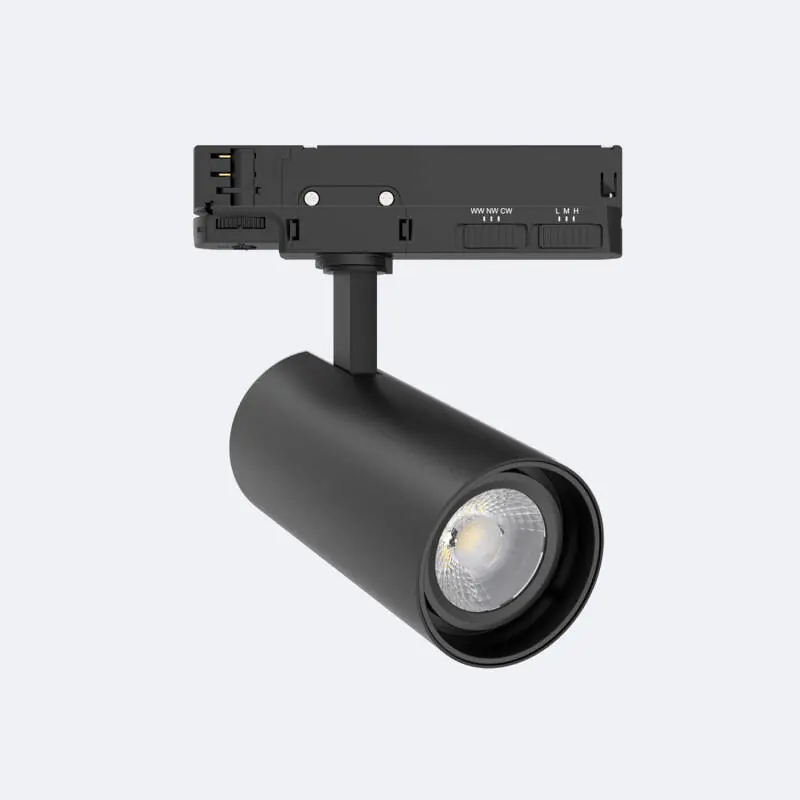Spot LED sur Rail Triphasé 30W Fasano CCT Sélectionnable Dimmable DALI Noir