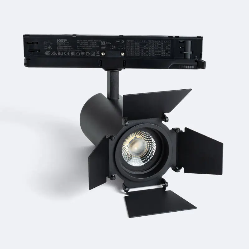 Spot LED Fasano Cinema 30W pour Rail Triphasé CCT Sélectionnable Dimmable DALI Noir