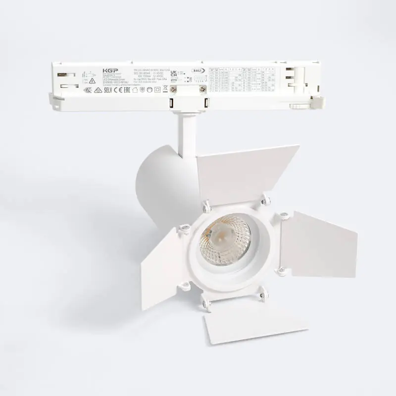 Spot LED Fasano Cinema Cylindre Biseau 30W pour Rail Triphasé CCT Sélectionnable Dimmable DALI Blanc