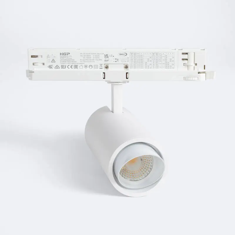 Spot LED Fasano Cylindre Biseau 30W pour Rail Triphasé CCT Sélectionnable Dimmable DALI Blanc