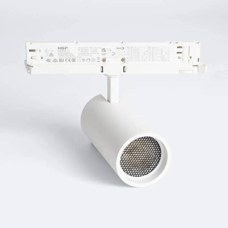 Spot LED Fasano Anti-éblouissement 30W pour Rail Triphasé CCT Sélectionnable Dimmable DALI Blanc