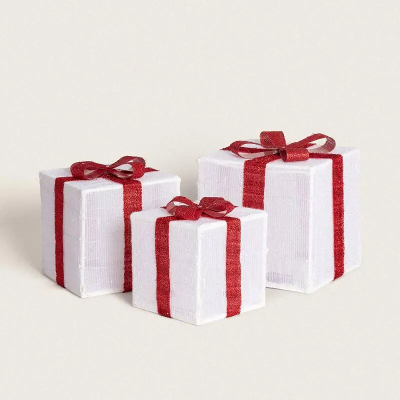 Pack de 3 Boîtes Cadeaux de Noël LED à Piles Noelle
