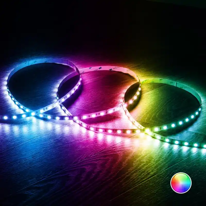 Ruban LED 12V RGB SMD 60 LED/m 5m 9W/m Largeur 10mm Coupe 5cm IP20