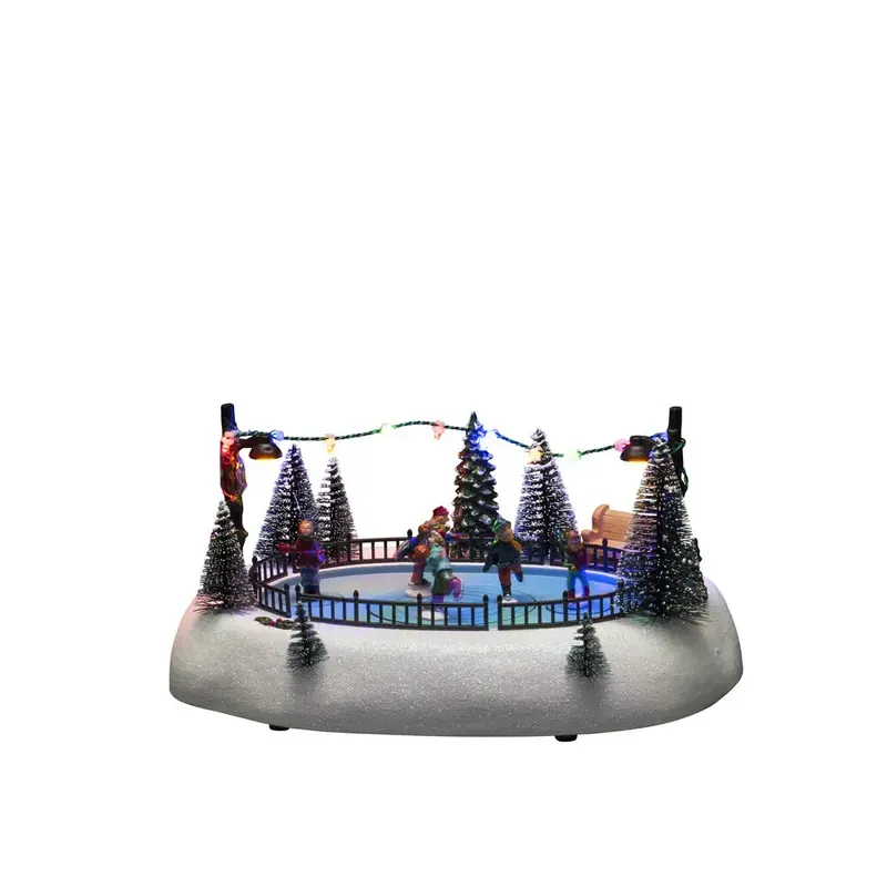 Décoration De Noël Mécanique Avec Patinoire 13cm