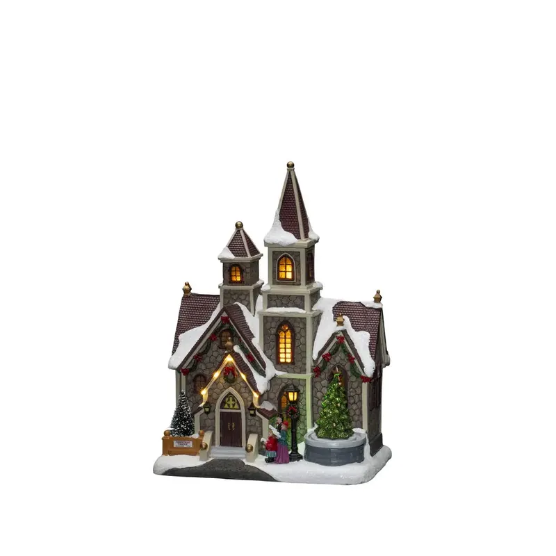 Décoration De Noël Mécanique Avec Église 38cm