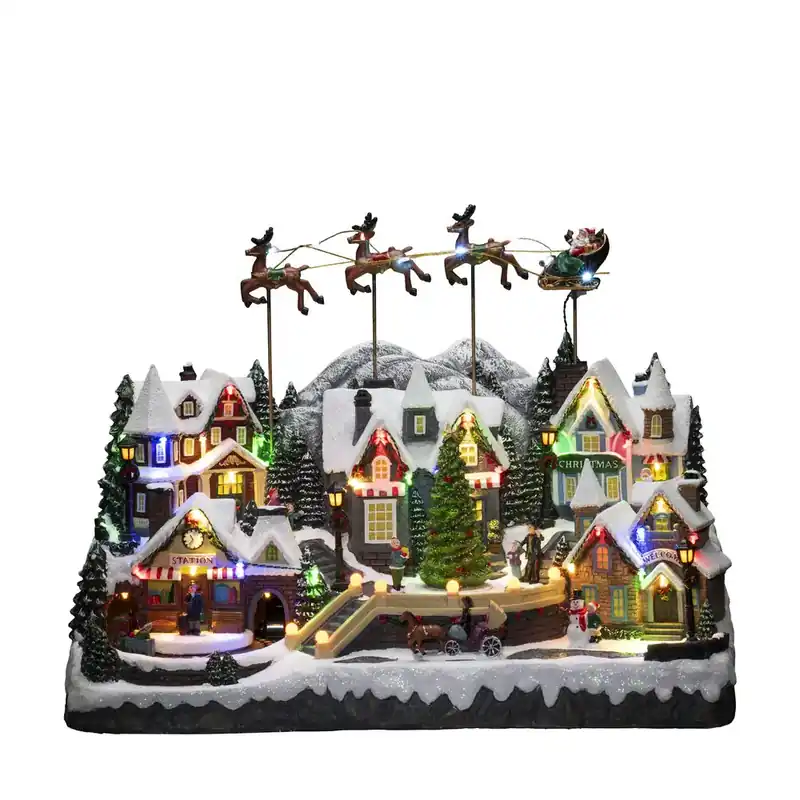 Décoration De Noël Mécanique Avec Village Et Train 40cm