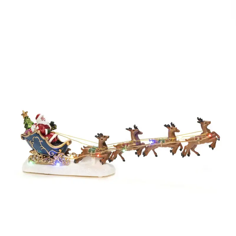 Père Noël Avec Des Rennes 14cm