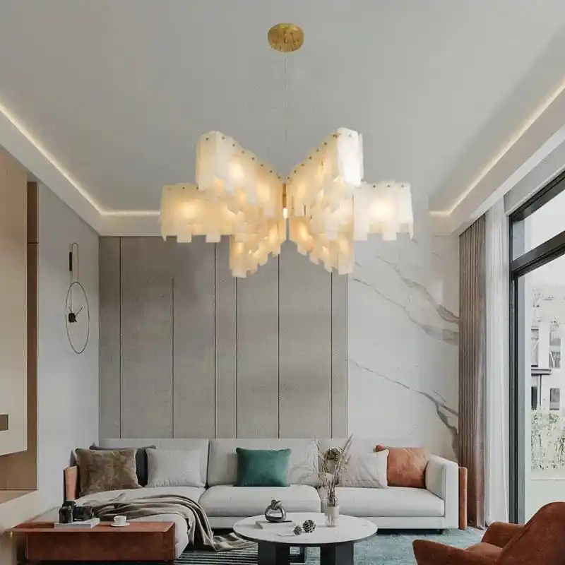 Lustre Design Moderne en Marbre Naturel Espagnol avec Éclairage LED