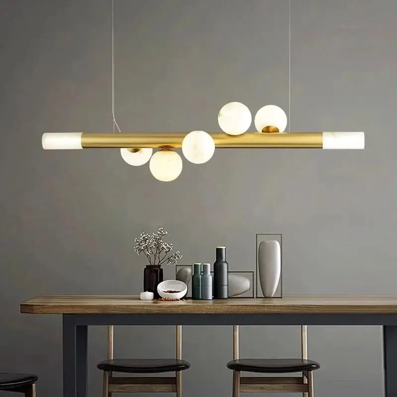 Lustre de bar long et luxueux en marbre véritable - Style post-moderne.