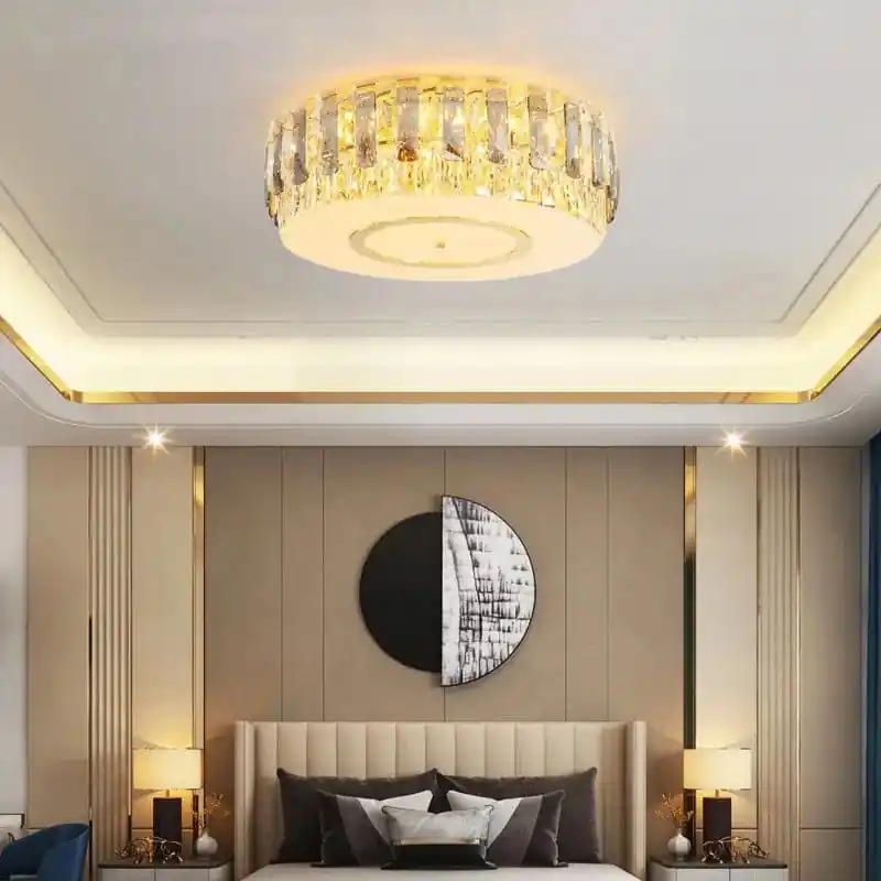 Lustre LED dimmable en verre cristal rond argent - Collection moderne